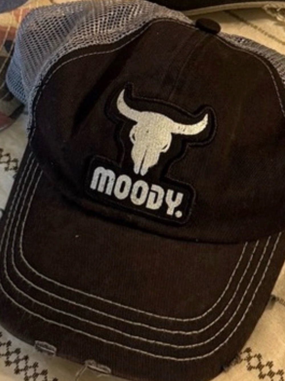 Idyllwind Black and White Moody Bull Patch Trucker Hat